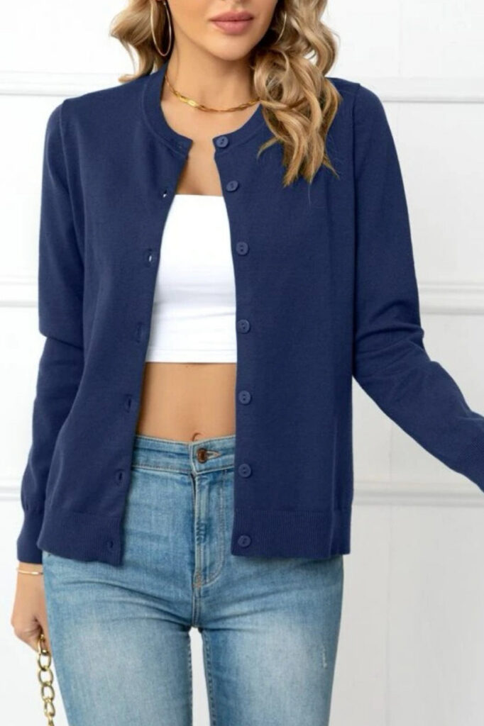 Solid Color Knit Cardigan